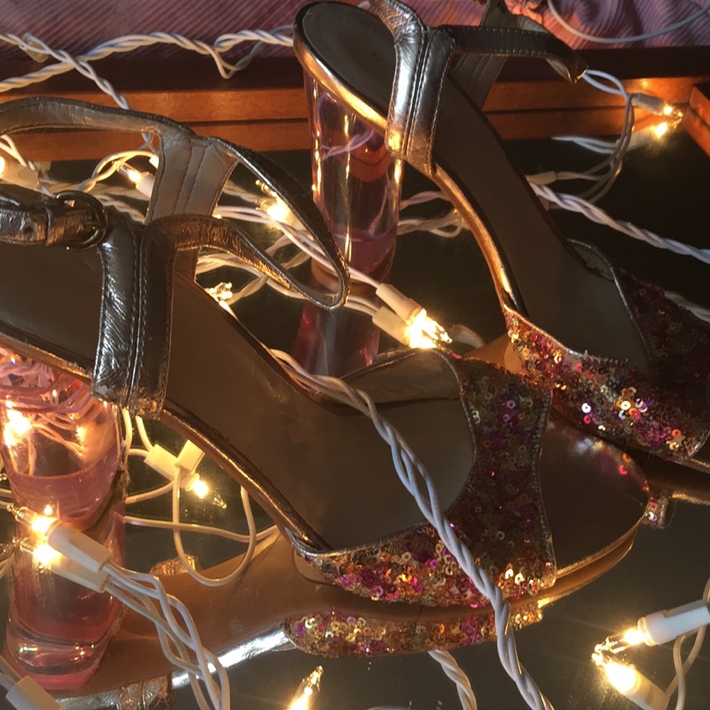 nine west heels with pink tint translucent heels